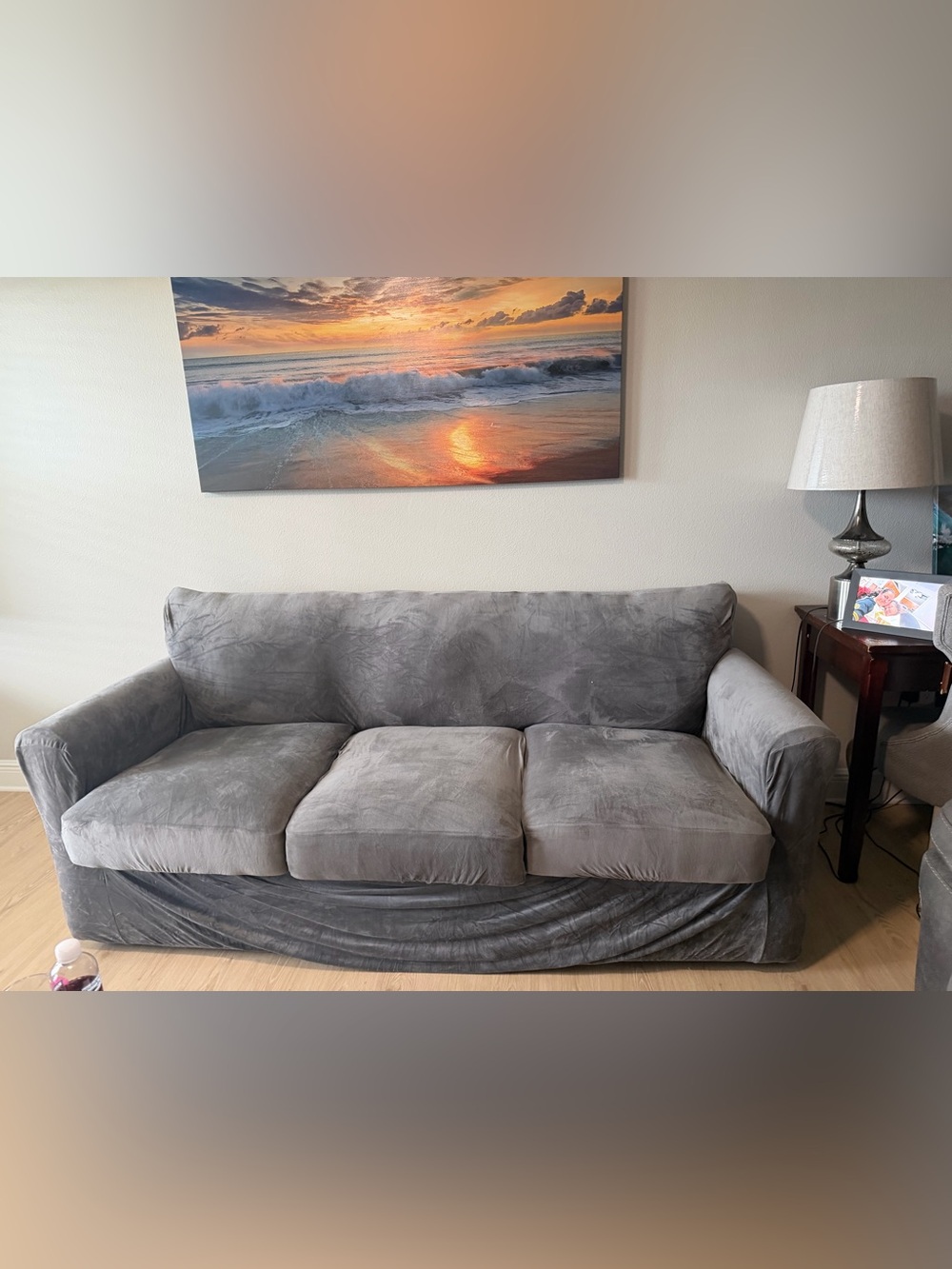 Plush Gray Microfiber Sofa Cover - Soft Stretch Protection
